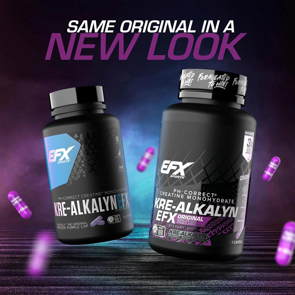 EFX Sports Kre-Alkalyn EFX | Ph Correct Creatine Monohydrate Pill Supplement | Strength, Muscle Growth & Performance | 60 Servings, 120 Capsules