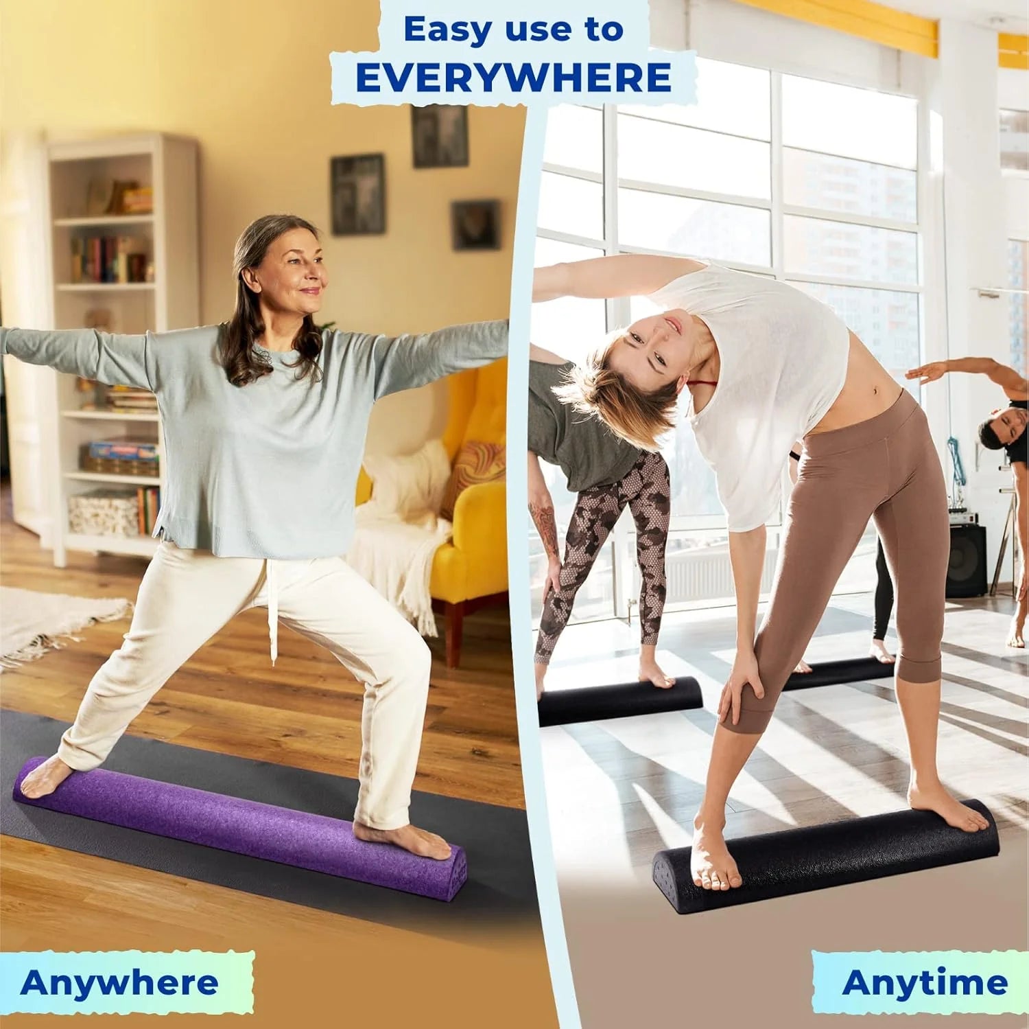 High-Density EPP Half round Back Roller Foam, Exercise Foam Roller for Yoga, Pilates & Stretching