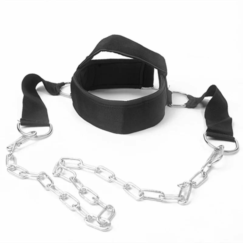 Fitness Neck Head Harness Neck Training Weight Lifting Strength Trainer with Adjustable Long Steel Chain and Strap Improve Muscle Strength Neck Exerciser