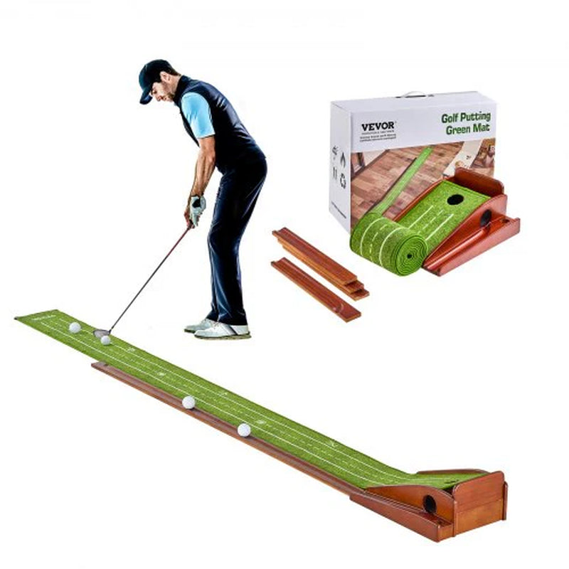 Golf Putting Mat, 1 Hole Indoor Golf Putting Green, Wrinkle-Free Golf Training Aid, Mini Golf Accessory with Auto-Ball Return, Alignment Guide, and Wood Base, Game Practice Gift for Home Office