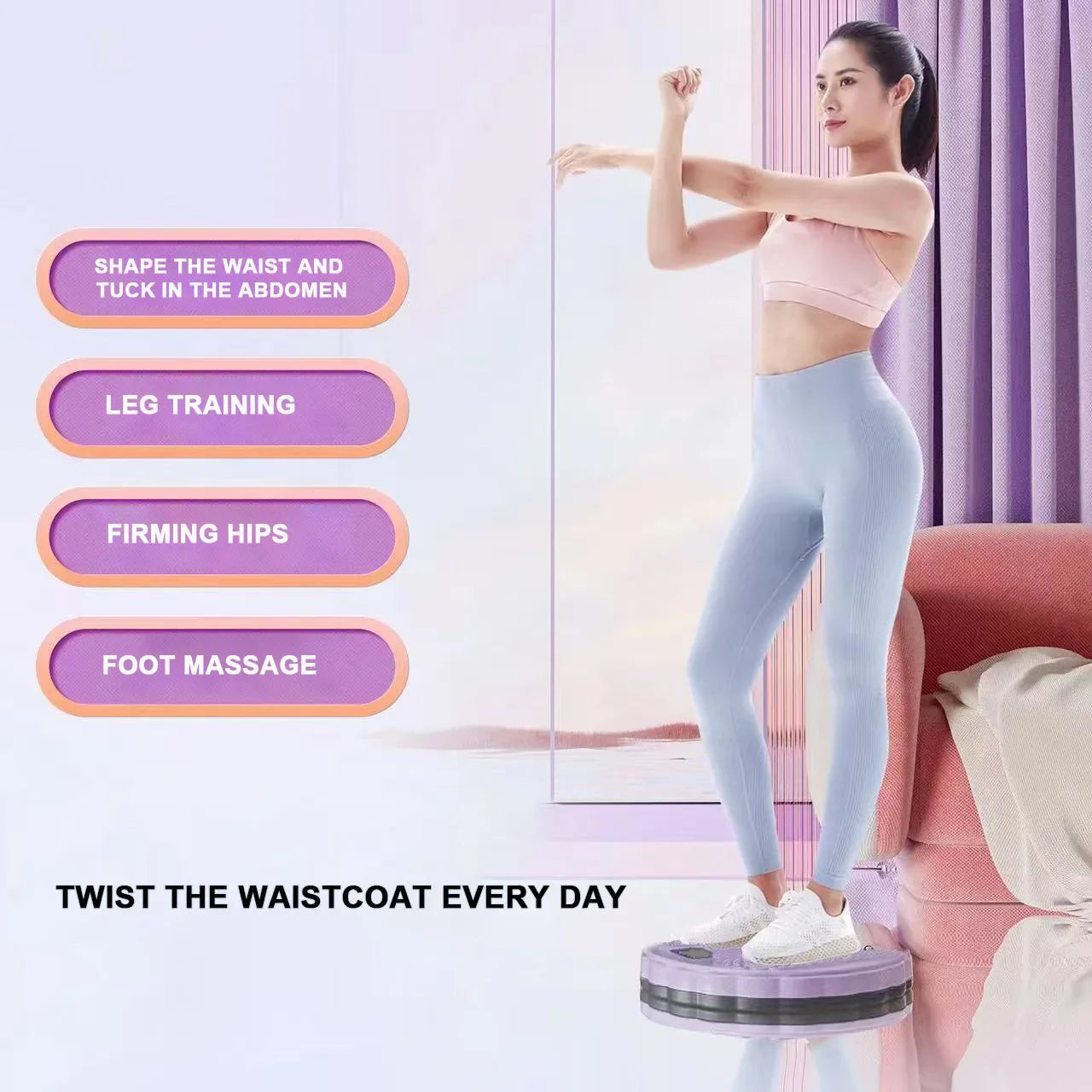 Purple Waist Twister Disc, Waist Twist Board for Exercise Twisting Waist Disc with Counter Waist Twister for Women Belly Fat Body Shaping Fitness Twister Machine with Massage Foot Sole